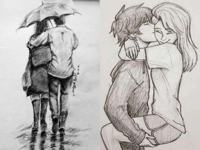 Couple Drawing Easy, How to Draw Romantic Couple Very Easy