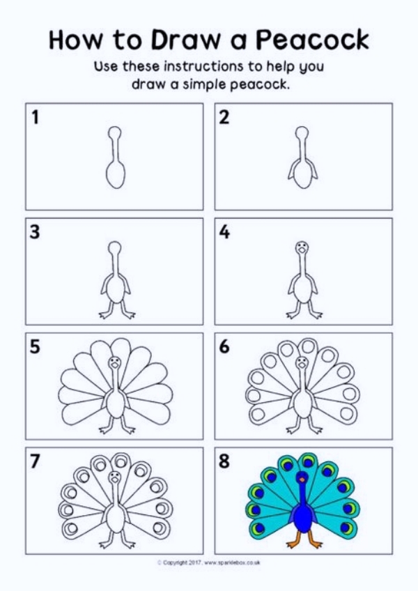 Cool and Simple Drawings Ideas To Kill Time/How to draw a Peacock Easy step by step